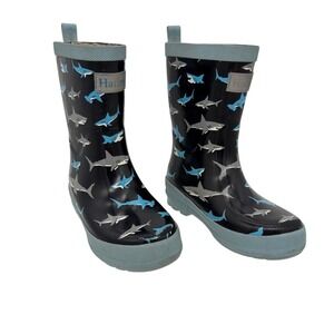 Hatley‎ Kids Shark Print Rain Boots Size 11 Black Blue Rubber Waterproof
